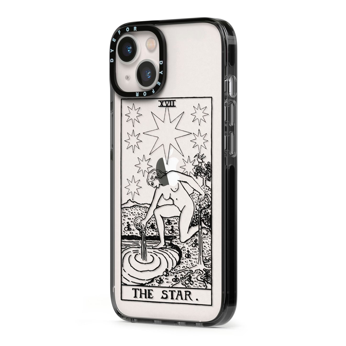 The Star Monochrome Tarot Card iPhone 13 Black Impact Case Side Angle on Silver phone