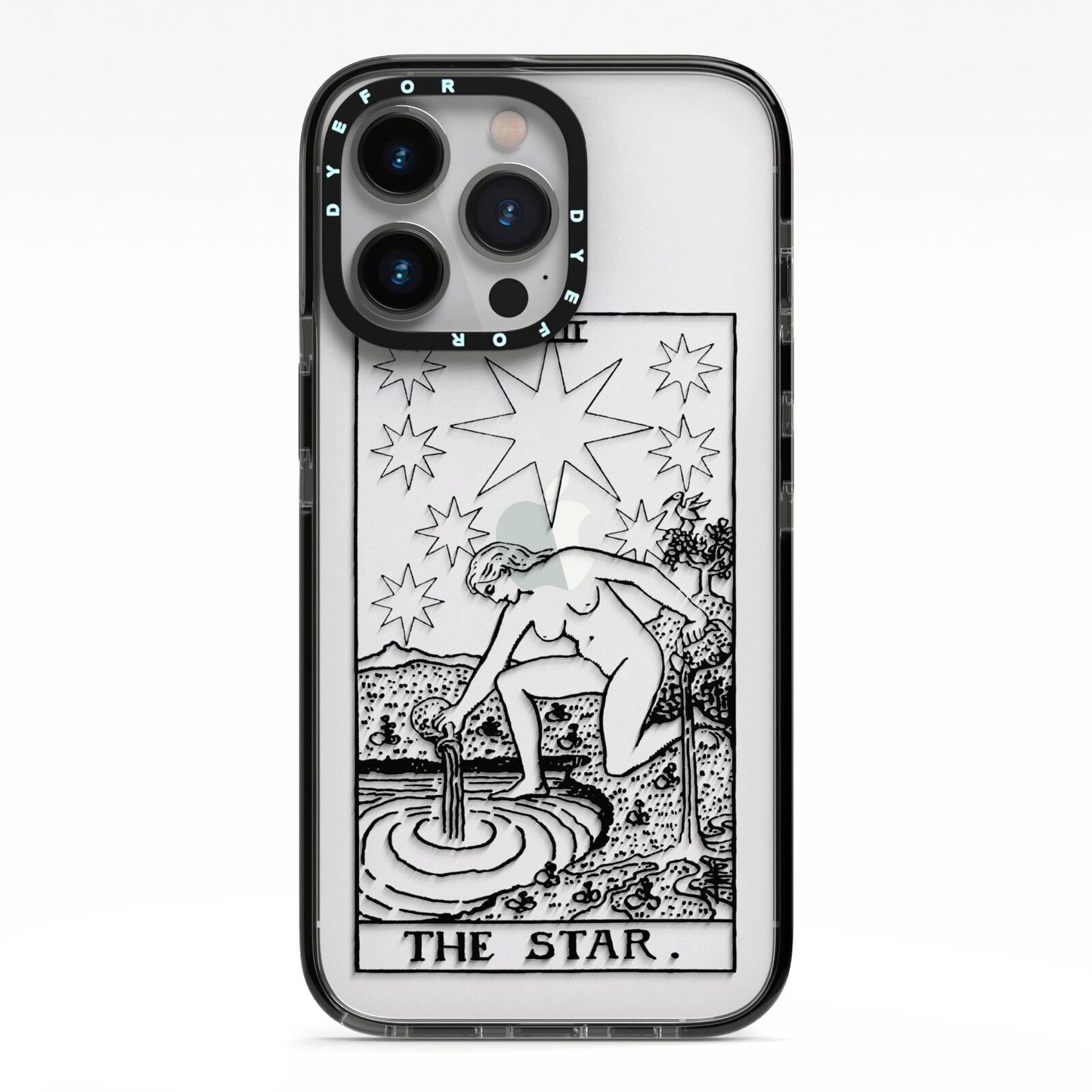 The Star Monochrome Tarot Card iPhone 13 Pro Black Impact Case on Silver phone