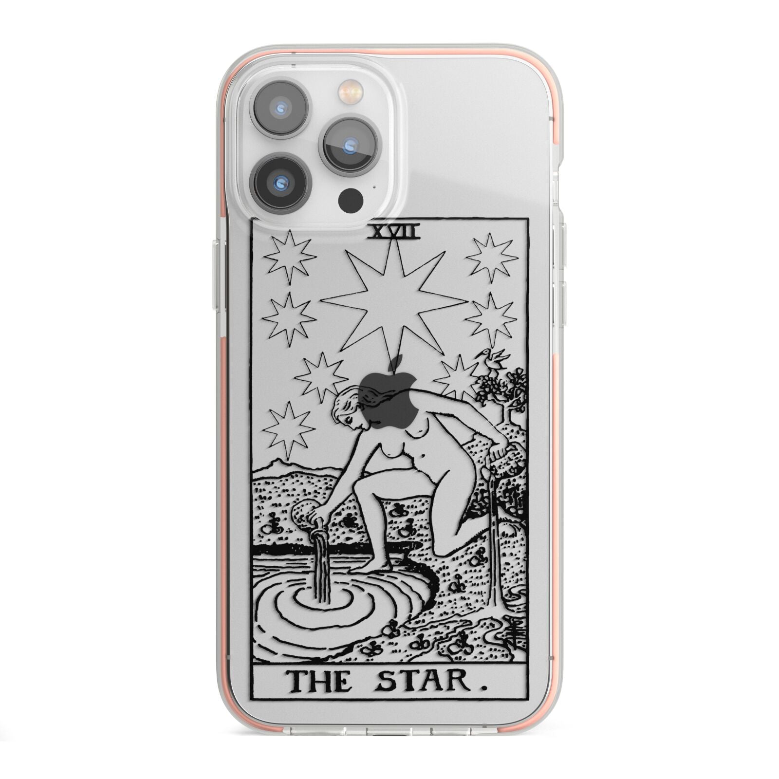 The Star Monochrome Tarot Card iPhone 13 Pro Max TPU Impact Case with Pink Edges