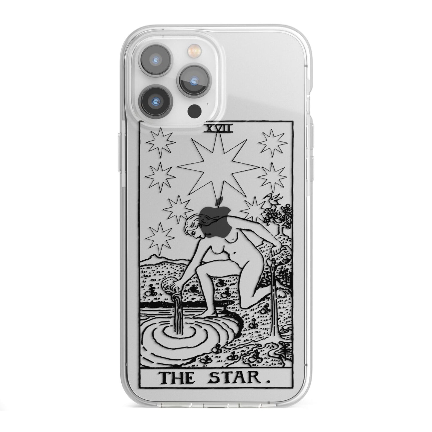 The Star Monochrome Tarot Card iPhone 13 Pro Max TPU Impact Case with White Edges