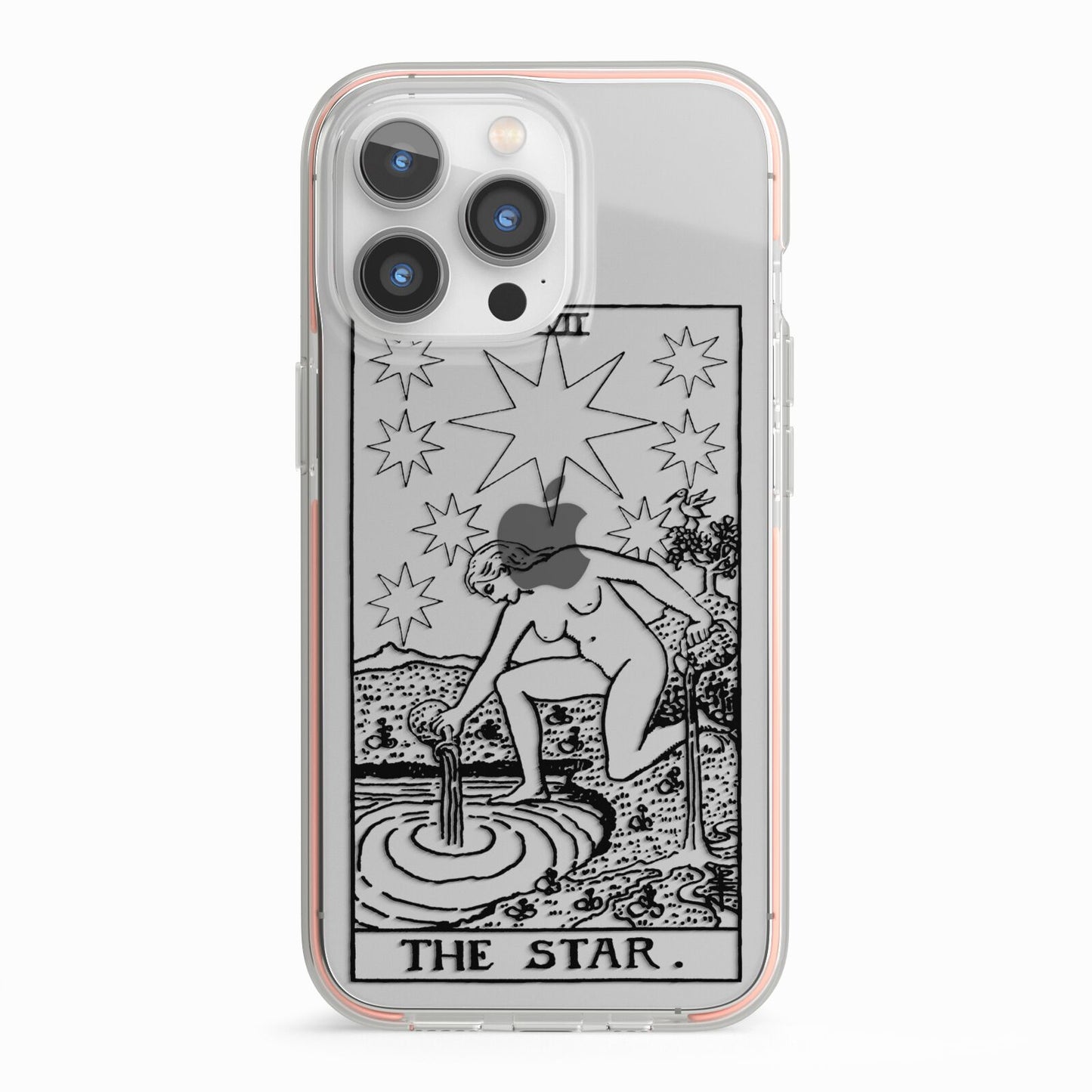 The Star Monochrome Tarot Card iPhone 13 Pro TPU Impact Case with Pink Edges