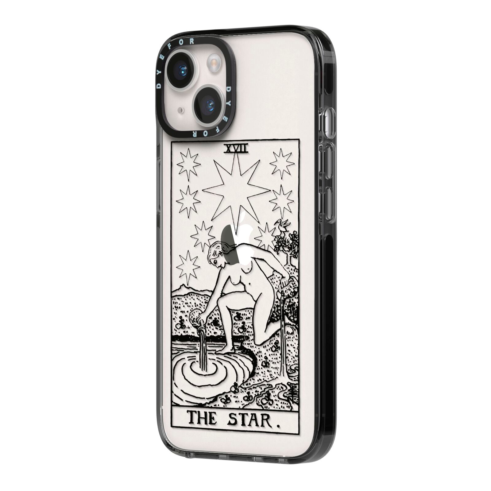 The Star Monochrome Tarot Card iPhone 14 Black Impact Case Side Angle on Silver phone