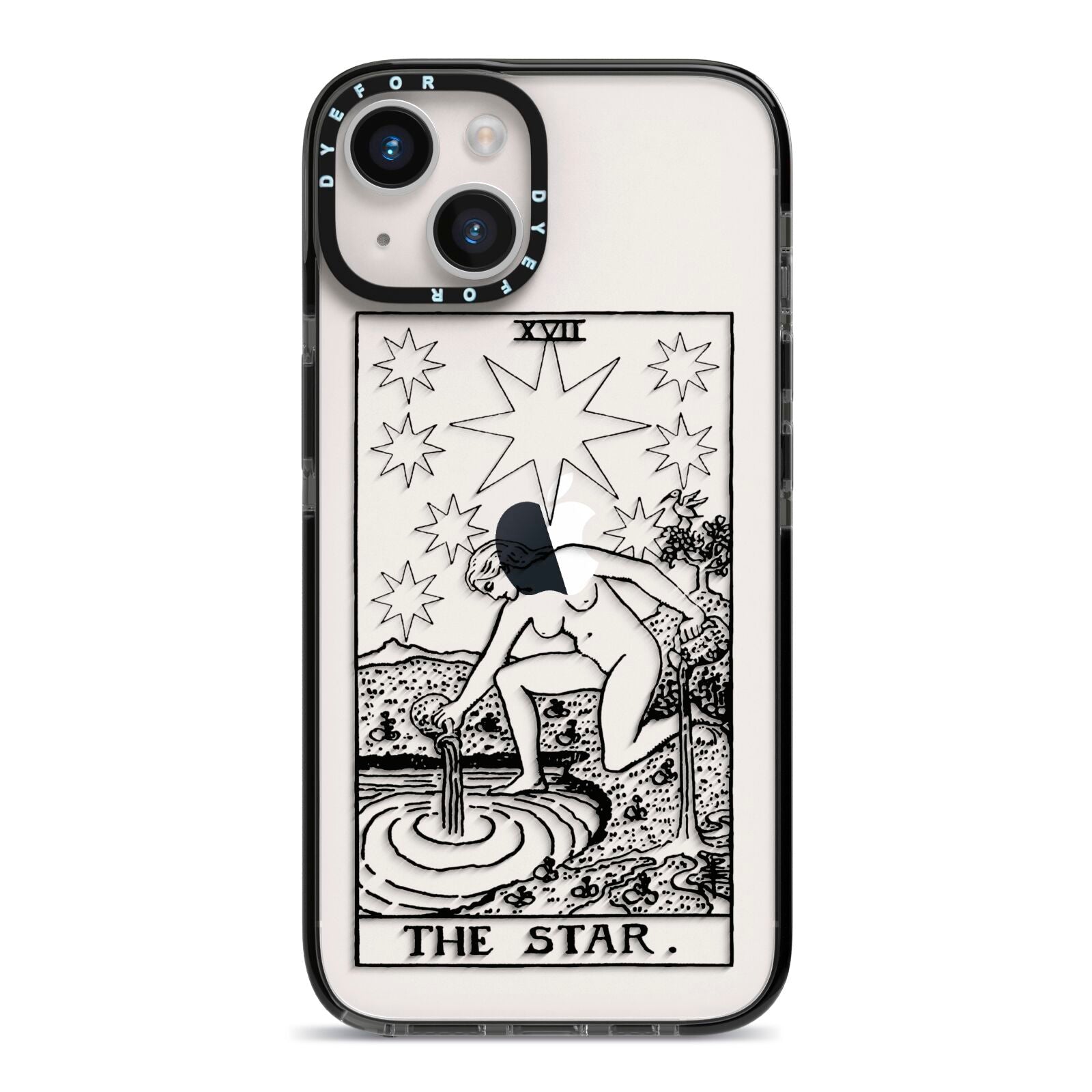The Star Monochrome Tarot Card iPhone 14 Black Impact Case on Silver phone