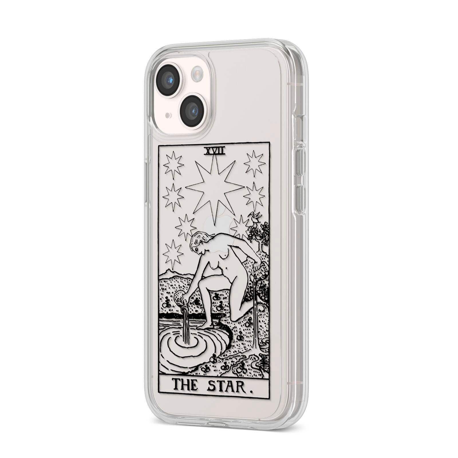 The Star Monochrome Tarot Card iPhone 14 Clear Tough Case Starlight Angled Image