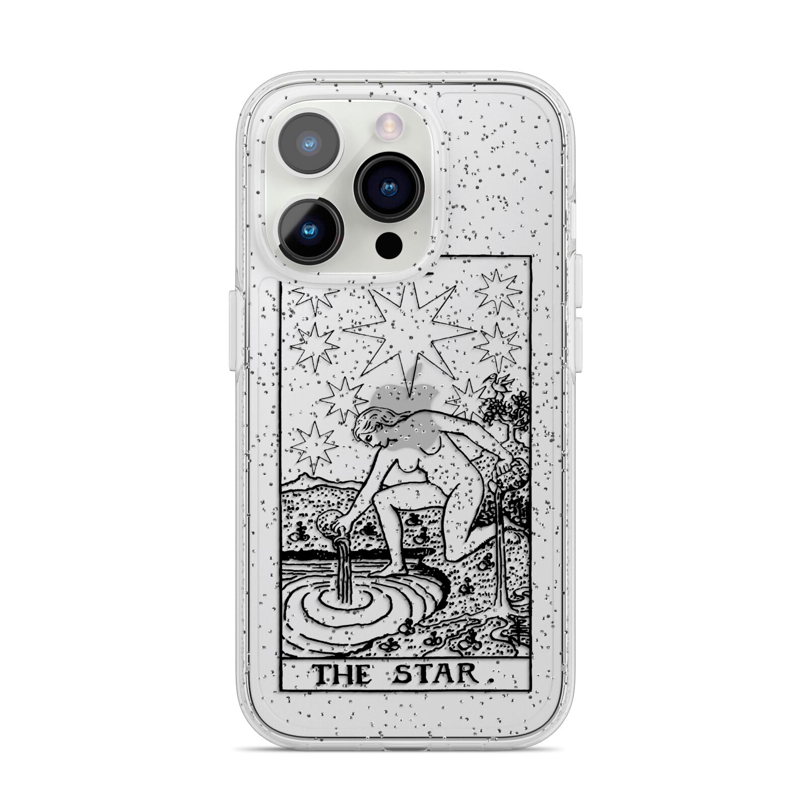 The Star Monochrome Tarot Card iPhone 14 Pro Glitter Tough Case Silver