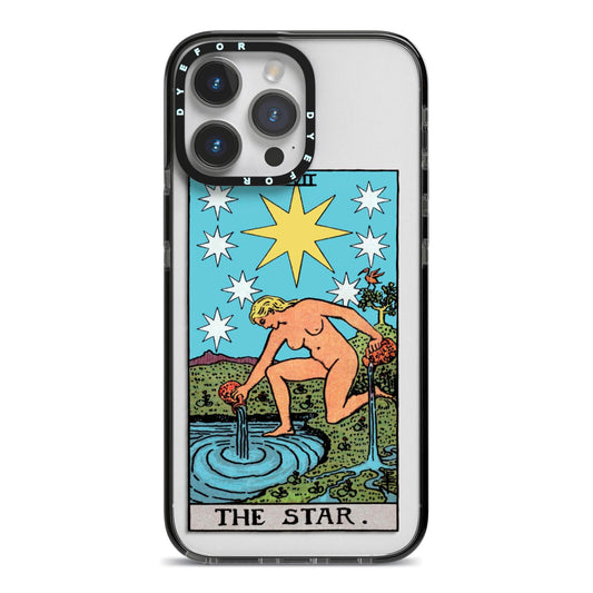 The Star Tarot Card iPhone 14 Pro Max Black Impact Case on Silver phone