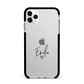 Transparent Black Handwritten Name Apple iPhone 11 Pro Max in Silver with Black Impact Case