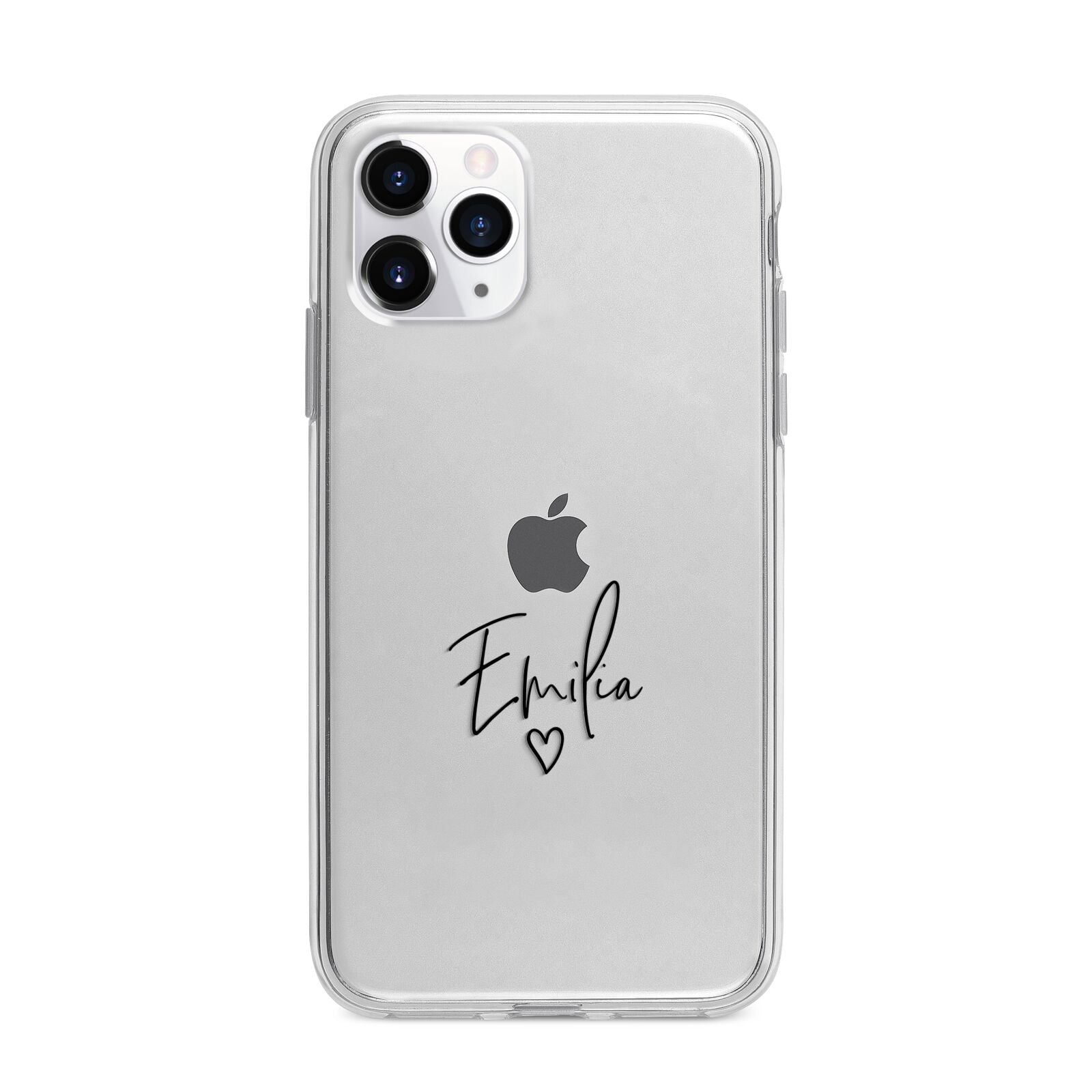 Transparent Black Handwritten Name Apple iPhone 11 Pro Max in Silver with Bumper Case