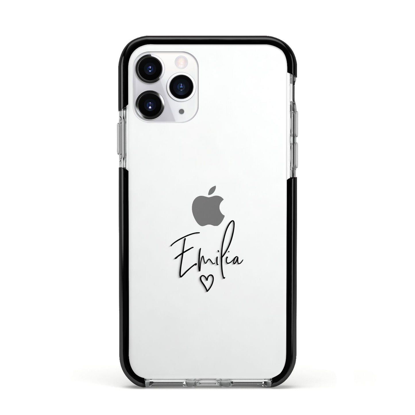 Transparent Black Handwritten Name Apple iPhone 11 Pro in Silver with Black Impact Case