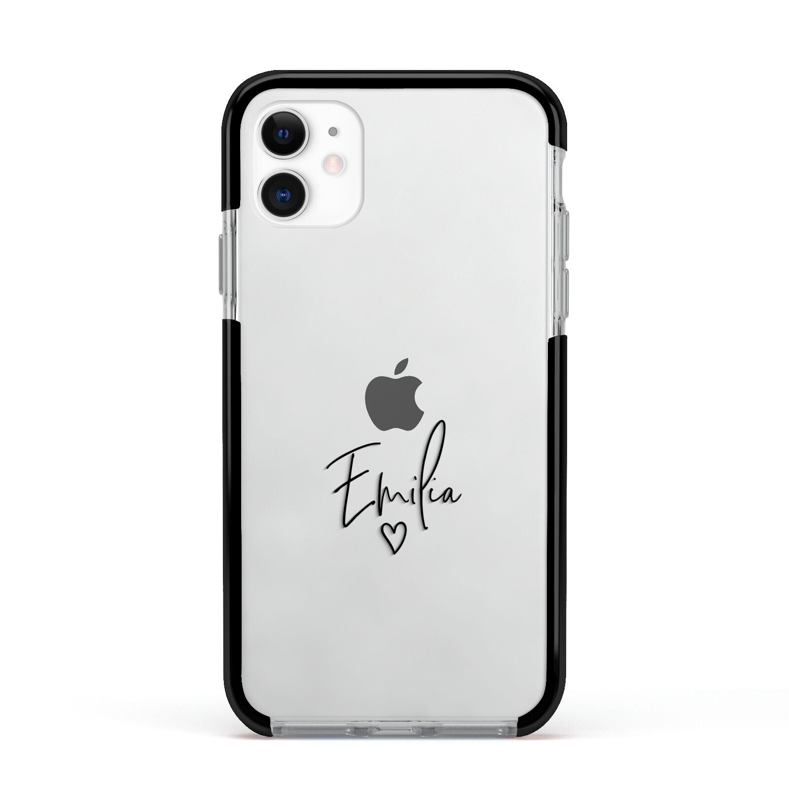 Transparent Black Handwritten Name Apple iPhone 11 in White with Black Impact Case