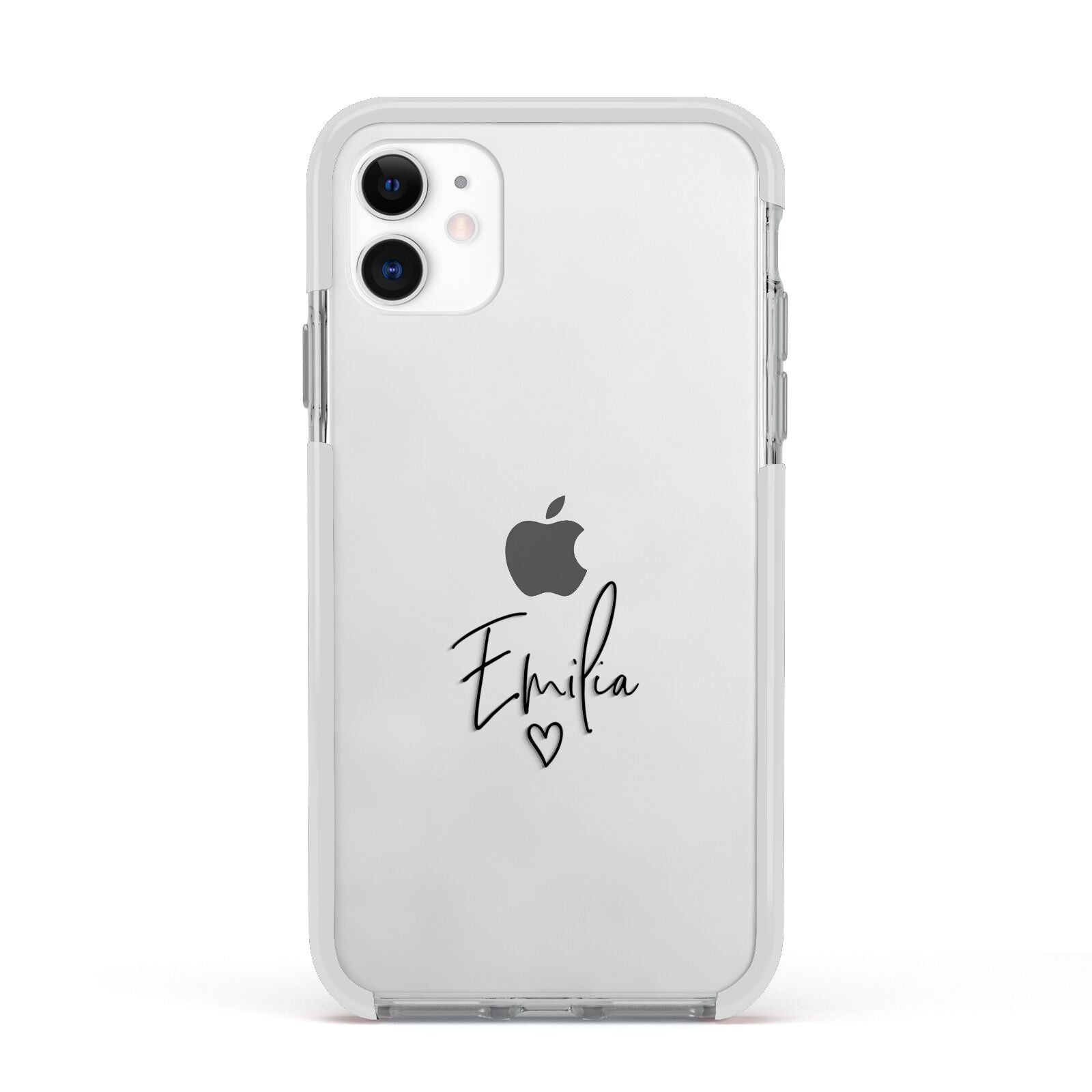 Transparent Black Handwritten Name Apple iPhone 11 in White with White Impact Case
