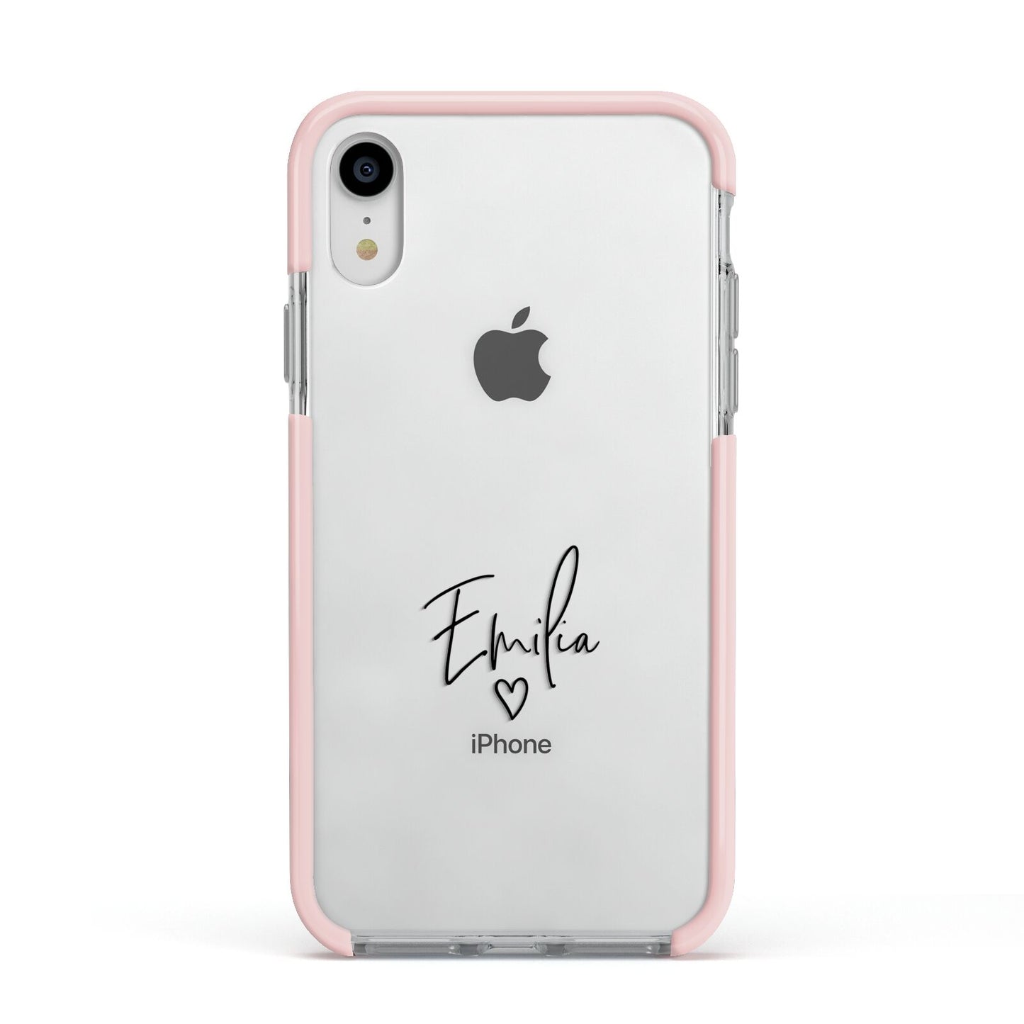 Transparent Black Handwritten Name Apple iPhone XR Impact Case Pink Edge on Silver Phone