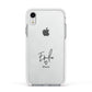 Transparent Black Handwritten Name Apple iPhone XR Impact Case White Edge on Silver Phone