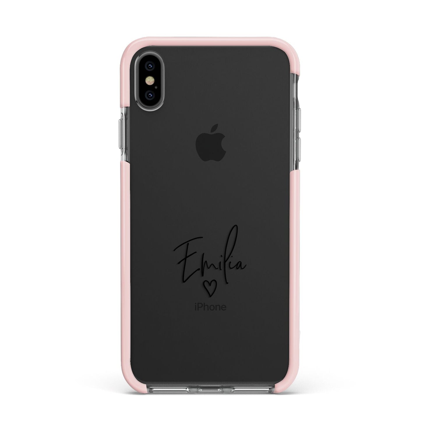 Transparent Black Handwritten Name Apple iPhone Xs Max Impact Case Pink Edge on Black Phone