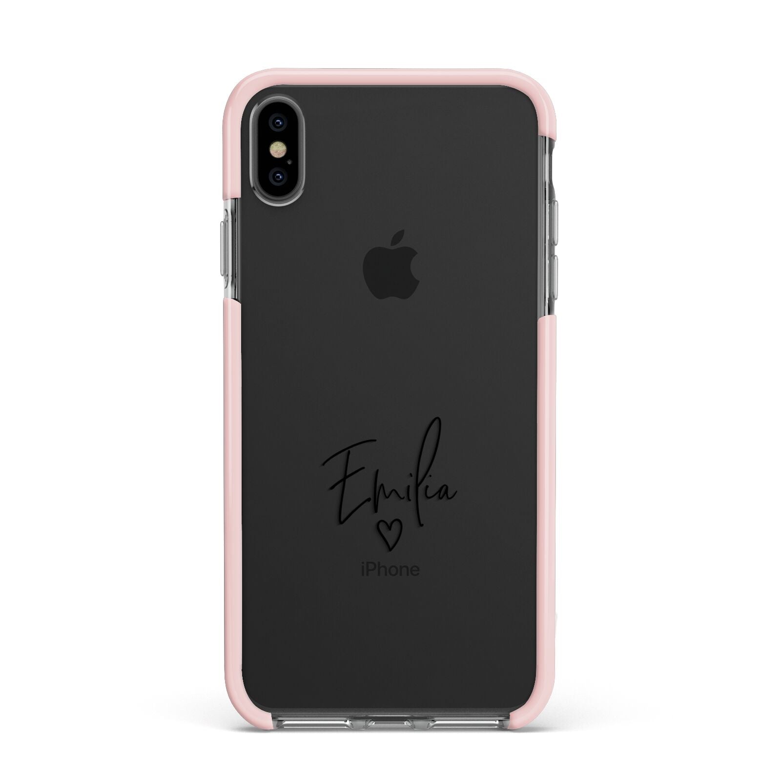 Transparent Black Handwritten Name Apple iPhone Xs Max Impact Case Pink Edge on Black Phone
