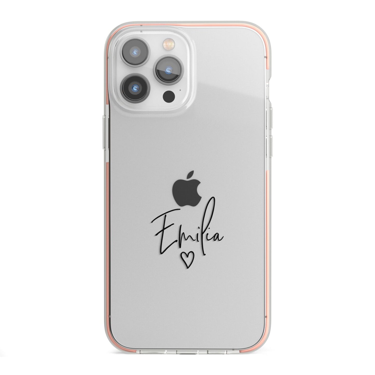 Transparent Black Handwritten Name iPhone 13 Pro Max TPU Impact Case with Pink Edges
