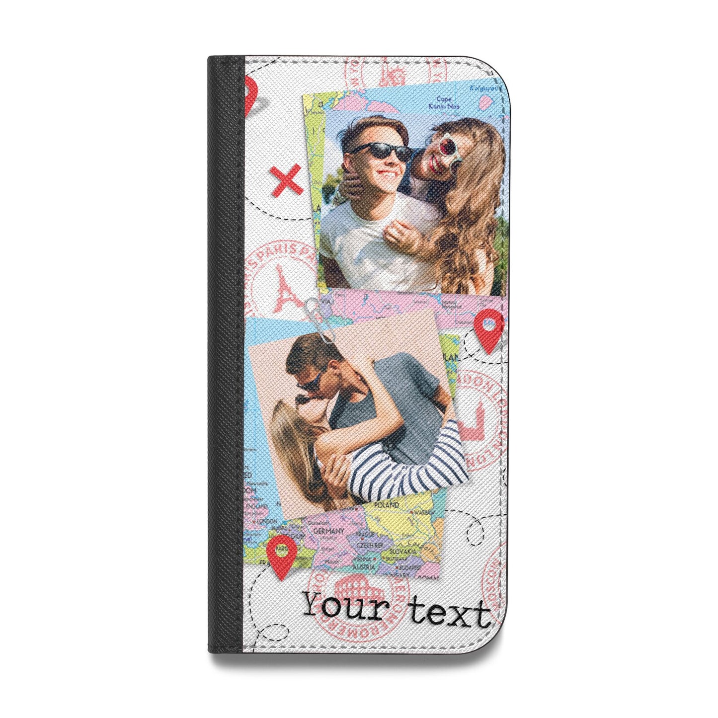 Travel Photo Montage Upload with Text Vegan Leather Flip Samsung Case