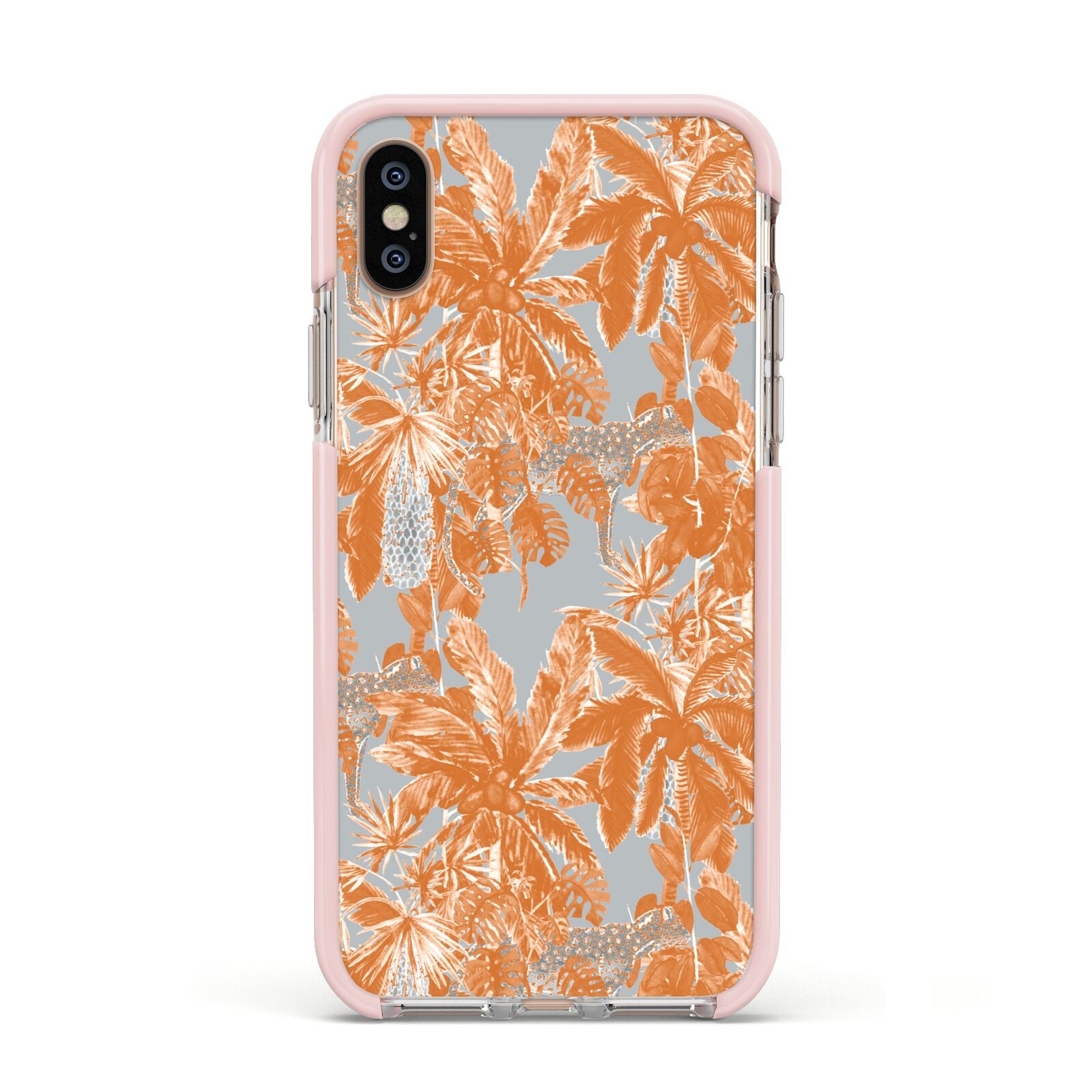 Tropical Apple iPhone Xs Impact Case Pink Edge on Gold Phone