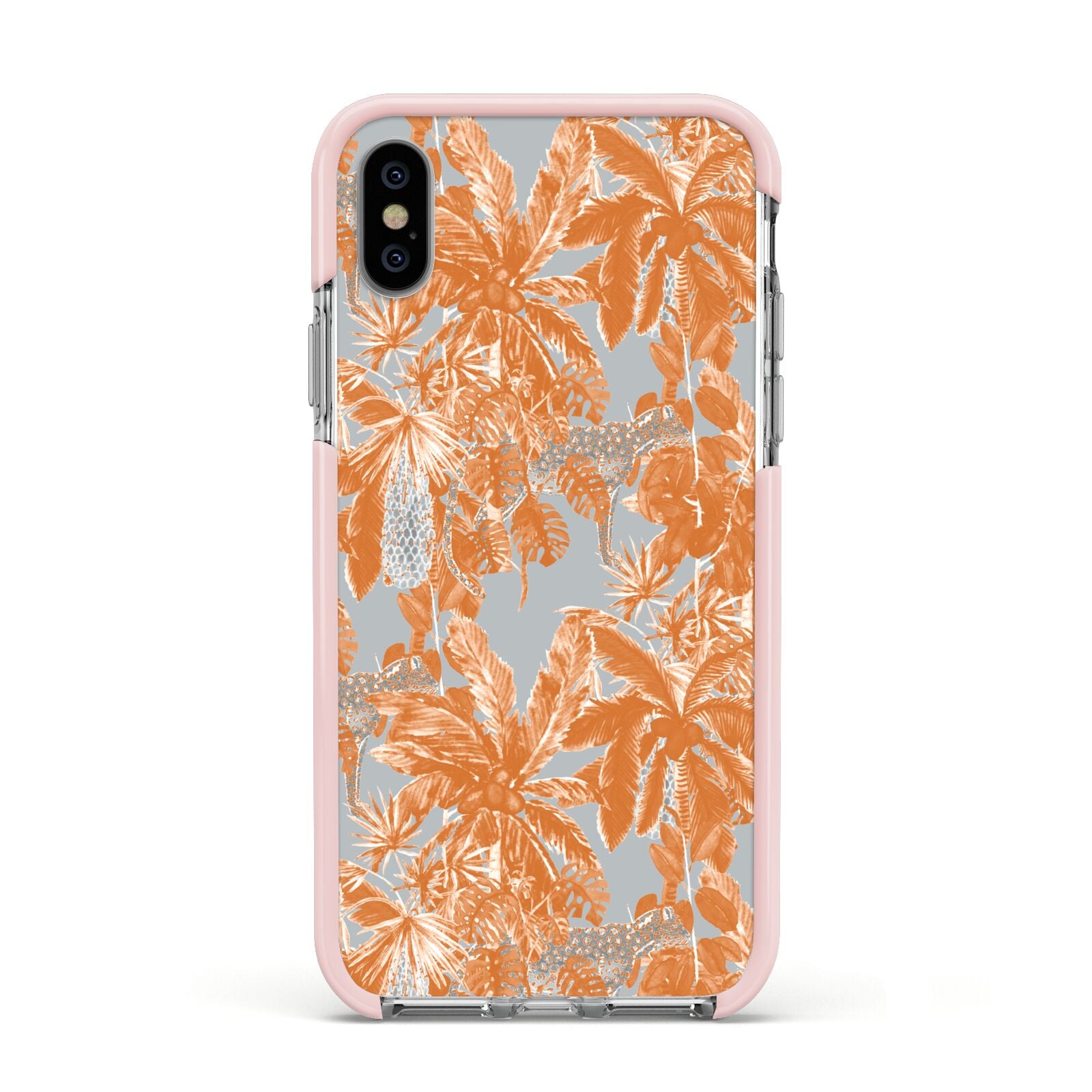 Tropical Apple iPhone Xs Impact Case Pink Edge on Silver Phone