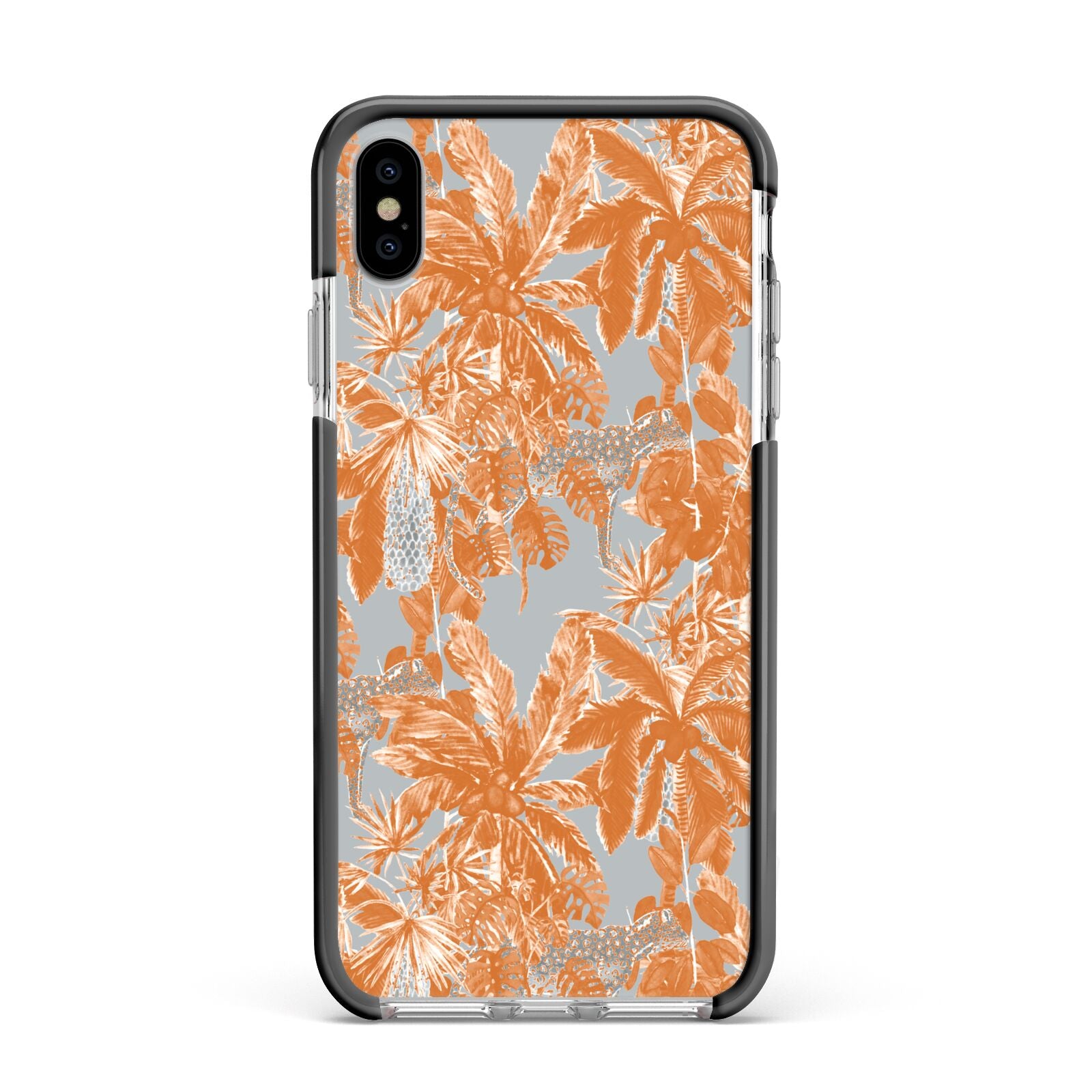 Tropical Apple iPhone Xs Max Impact Case Black Edge on Silver Phone