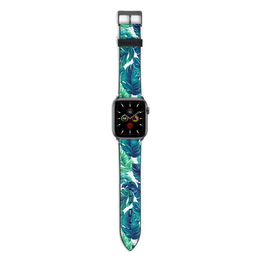 Tropical Leaves Apple Watch Strap with Space Grey Hardware