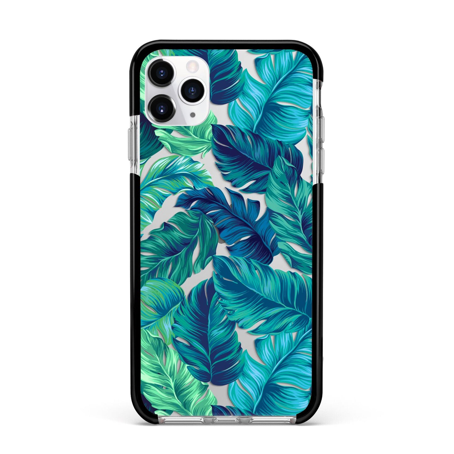 Tropical Leaves Apple iPhone 11 Pro Max in Silver with Black Impact Case