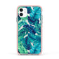 Tropical Leaves Apple iPhone 11 in White with Pink Impact Case