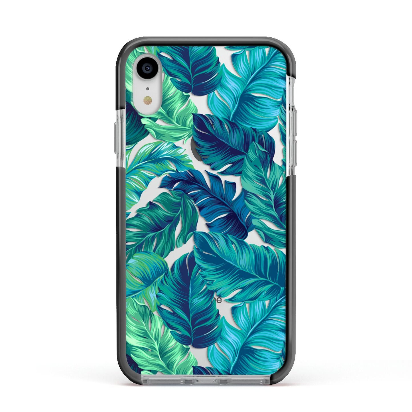 Tropical Leaves Apple iPhone XR Impact Case Black Edge on Silver Phone