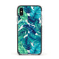 Tropical Leaves Apple iPhone Xs Impact Case Black Edge on Silver Phone