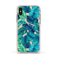 Tropical Leaves Apple iPhone Xs Impact Case Pink Edge on Gold Phone