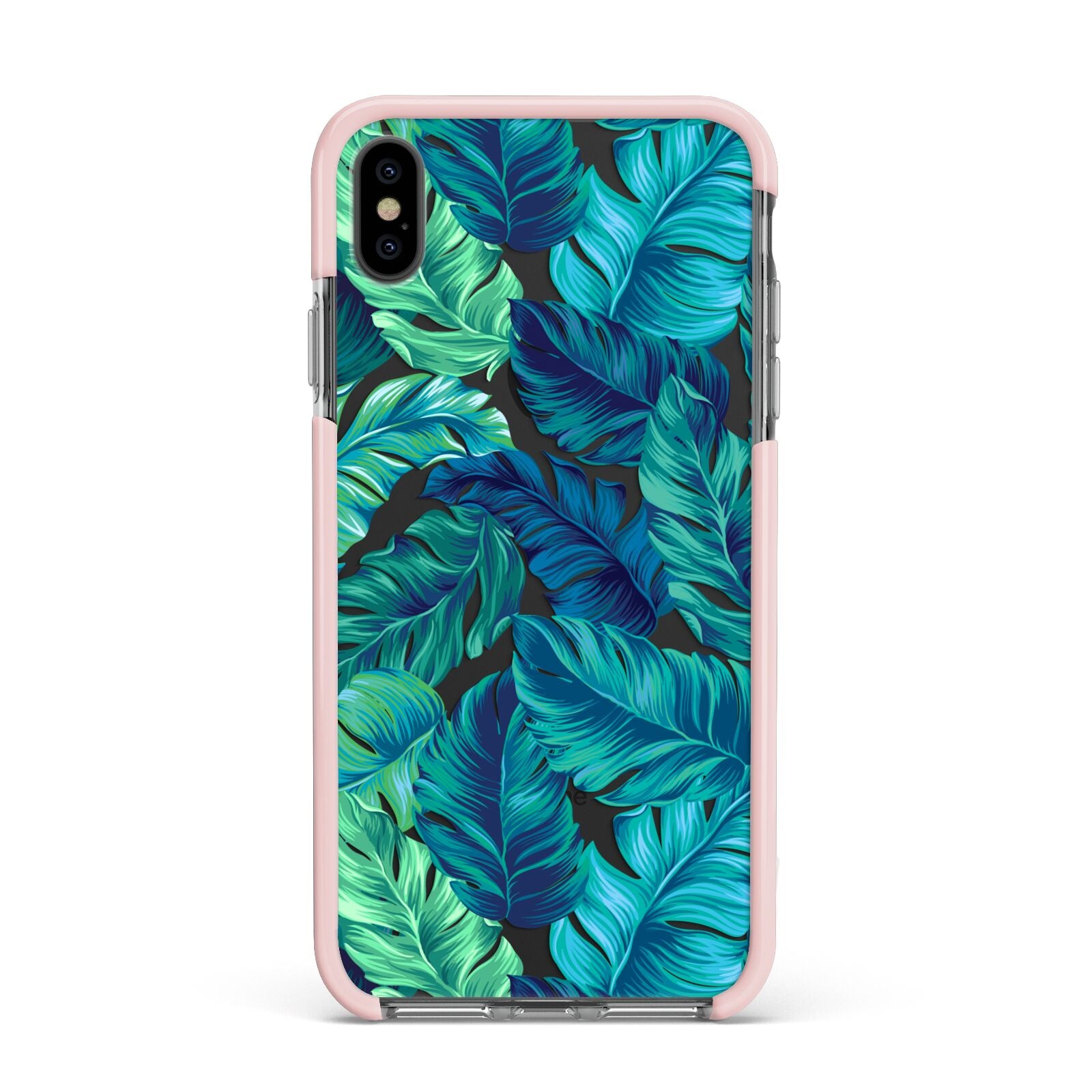 Tropical Leaves Apple iPhone Xs Max Impact Case Pink Edge on Black Phone