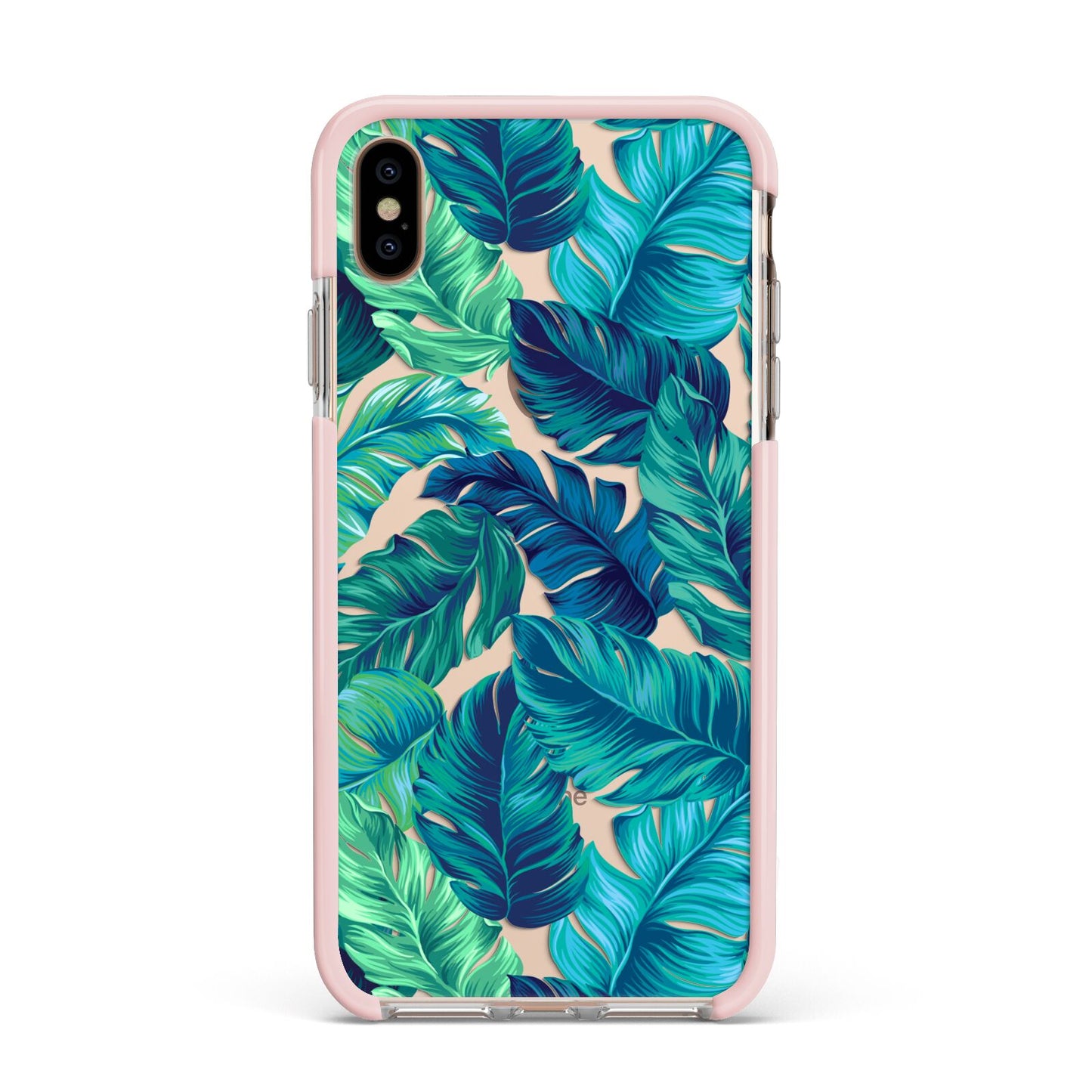 Tropical Leaves Apple iPhone Xs Max Impact Case Pink Edge on Gold Phone