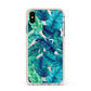 Tropical Leaves Apple iPhone Xs Max Impact Case Pink Edge on Silver Phone