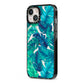 Tropical Leaves iPhone 13 Black Impact Case Side Angle on Silver phone