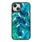 Tropical Leaves iPhone 13 Black Impact Case on Silver phone