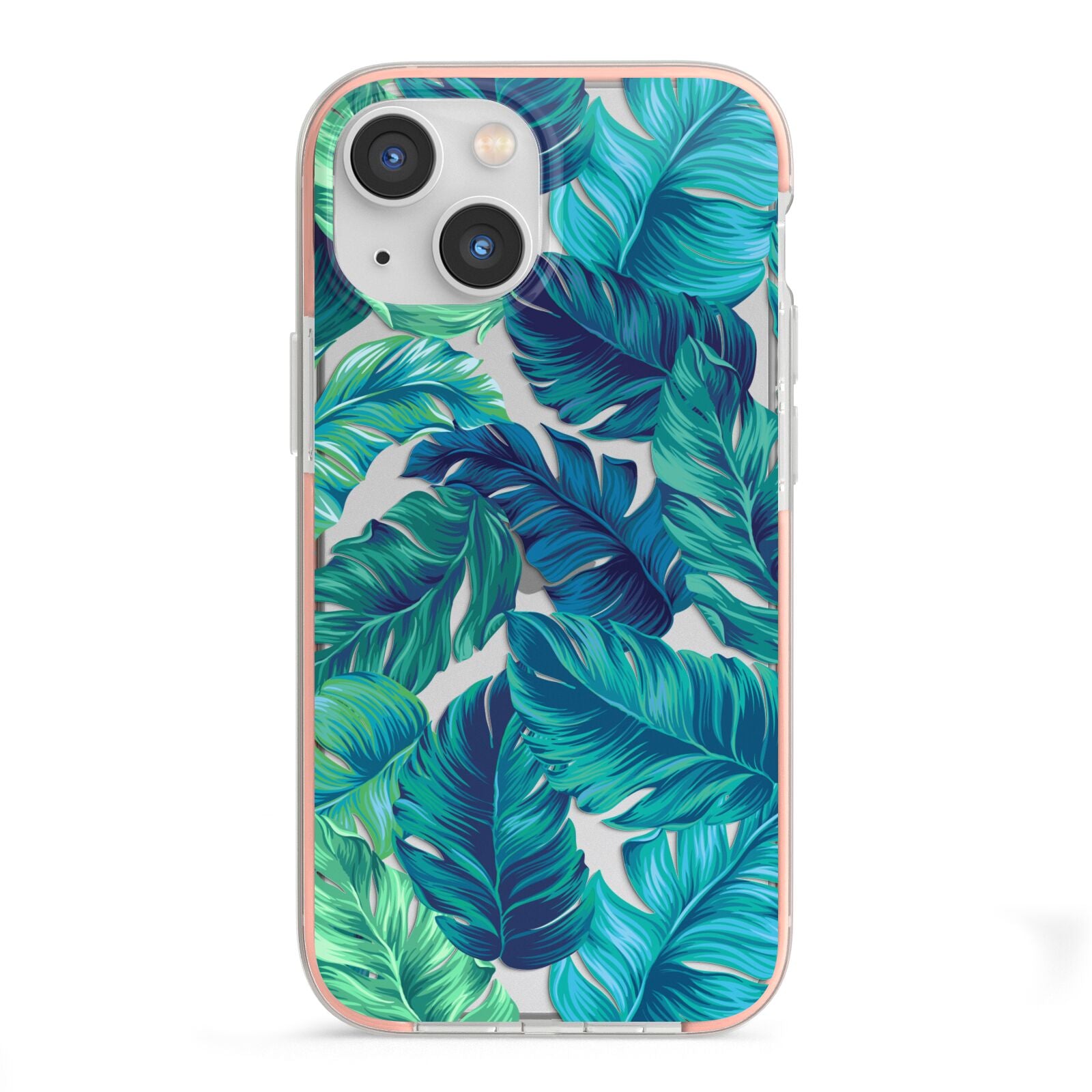 Tropical Leaves iPhone 13 Mini TPU Impact Case with Pink Edges