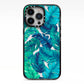 Tropical Leaves iPhone 13 Pro Black Impact Case on Silver phone