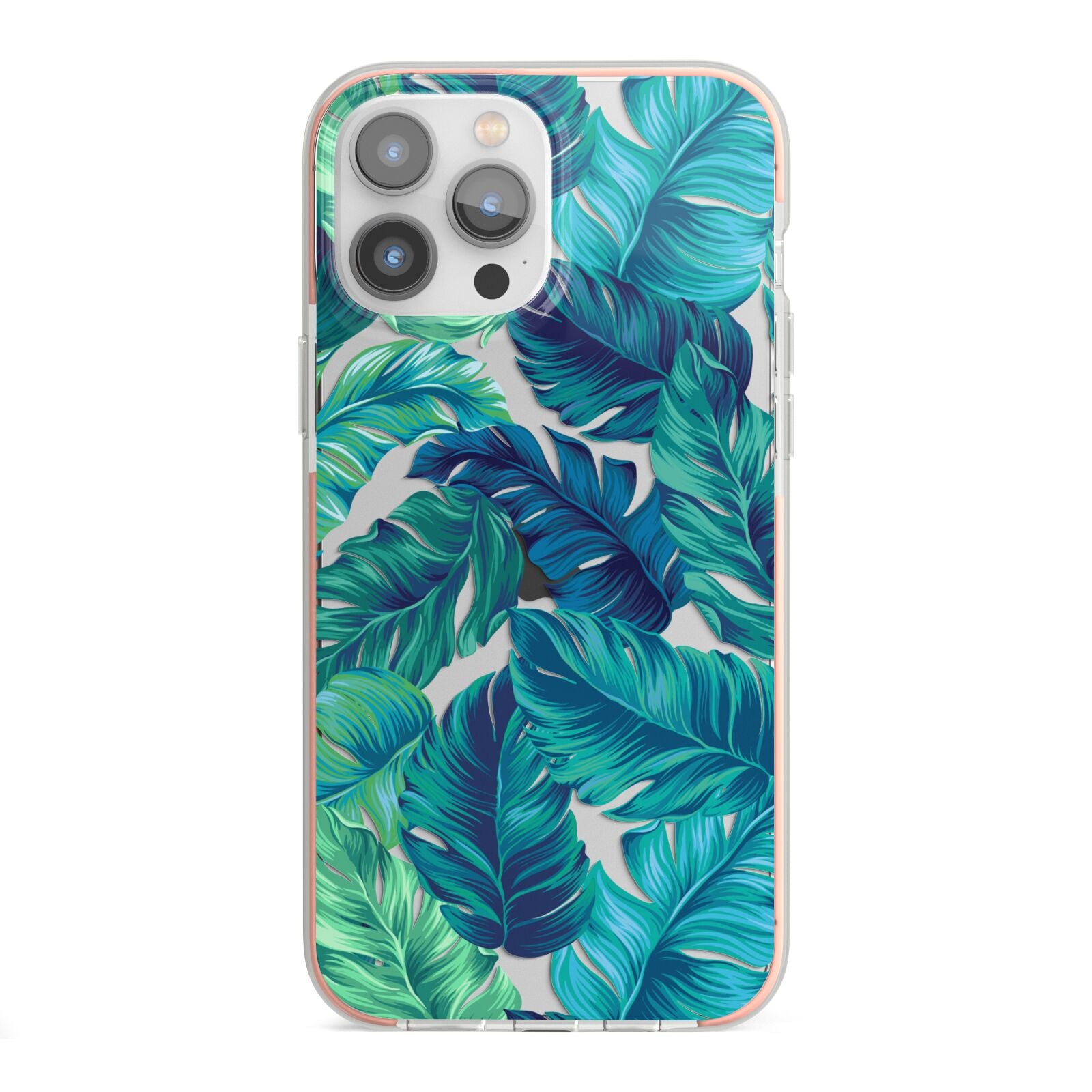 Tropical Leaves iPhone 13 Pro Max TPU Impact Case with Pink Edges