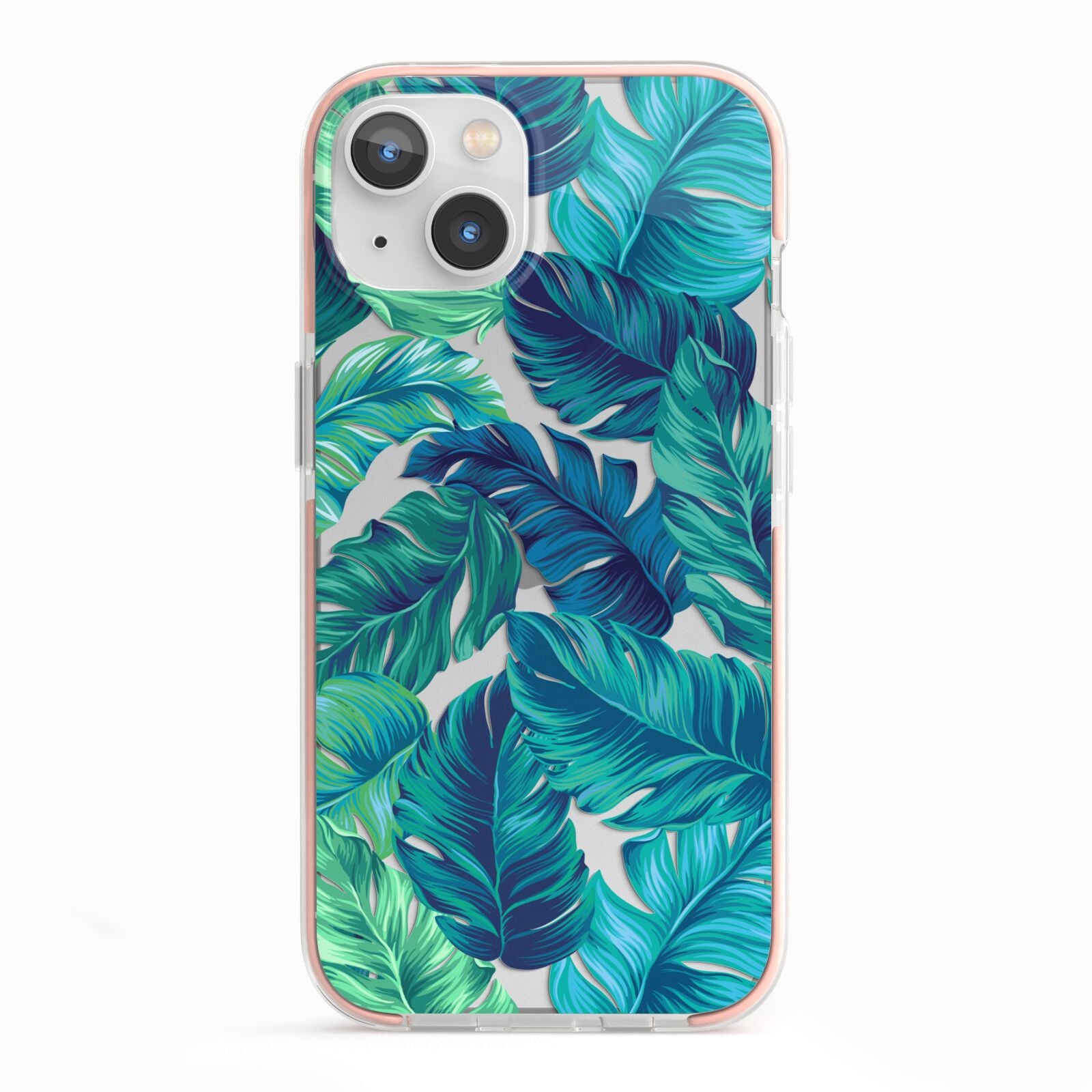 Tropical Leaves iPhone 13 TPU Impact Case with Pink Edges