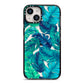 Tropical Leaves iPhone 14 Black Impact Case on Silver phone