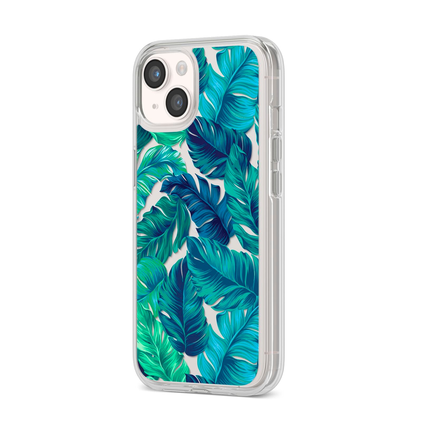 Tropical Leaves iPhone 14 Clear Tough Case Starlight Angled Image