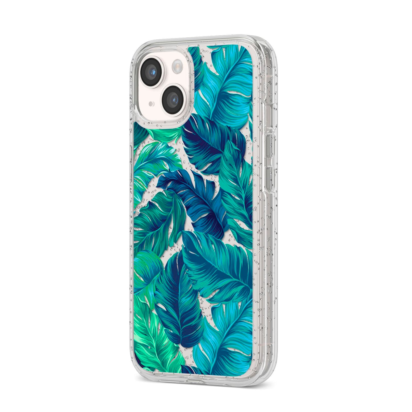 Tropical Leaves iPhone 14 Glitter Tough Case Starlight Angled Image