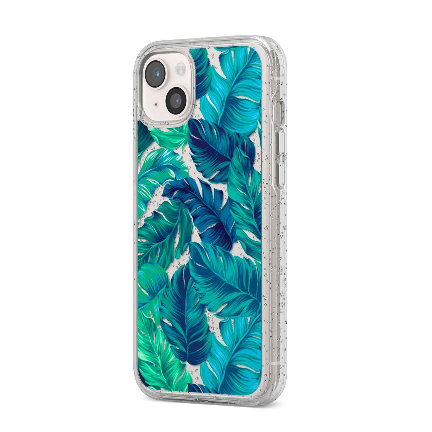 Tropical Leaves iPhone 14 Plus Glitter Tough Case Starlight Angled Image