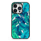 Tropical Leaves iPhone 14 Pro Black Impact Case on Silver phone