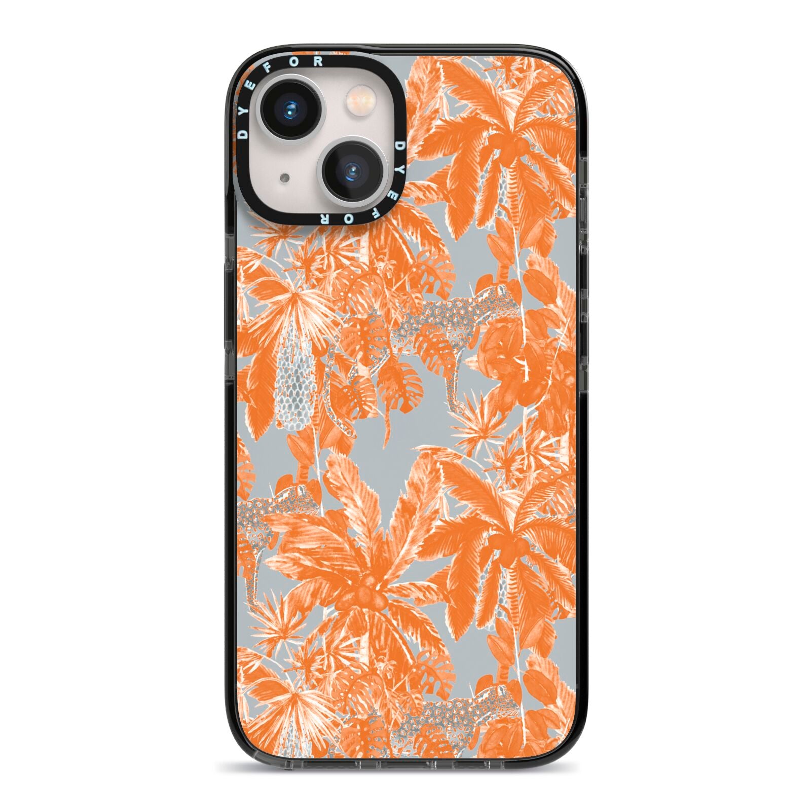 Tropical iPhone 13 Black Impact Case on Silver phone