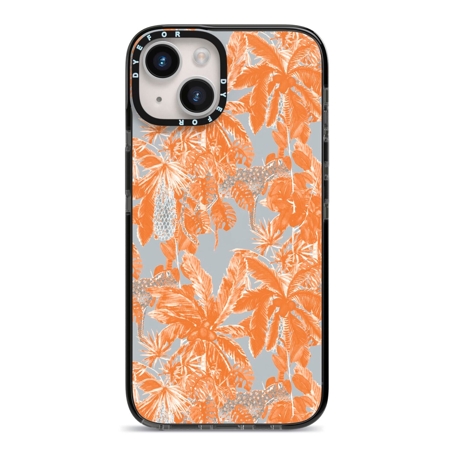 Tropical iPhone 14 Black Impact Case on Silver phone