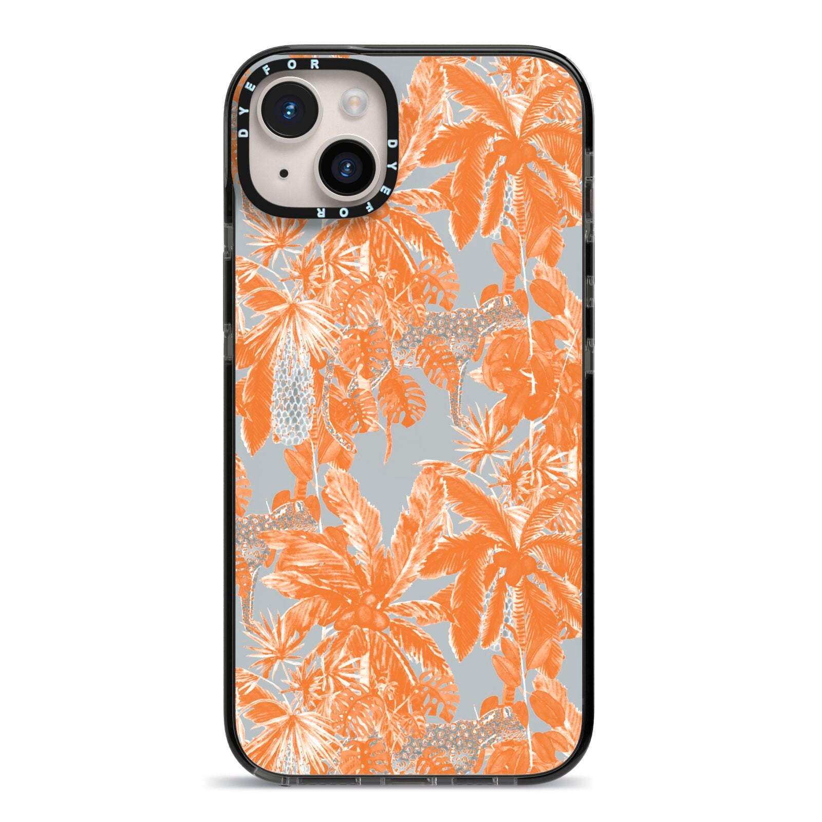 Tropical iPhone 14 Plus Black Impact Case on Silver phone
