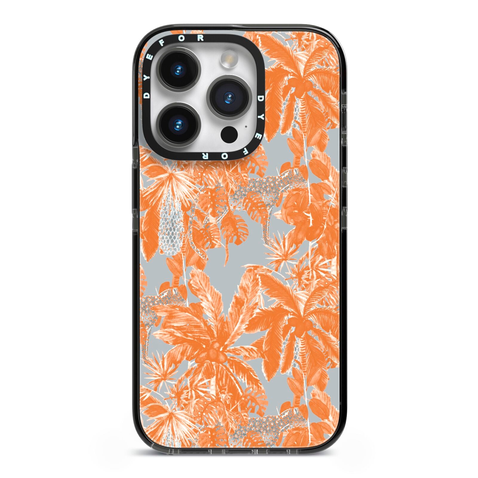 Tropical iPhone 14 Pro Black Impact Case on Silver phone