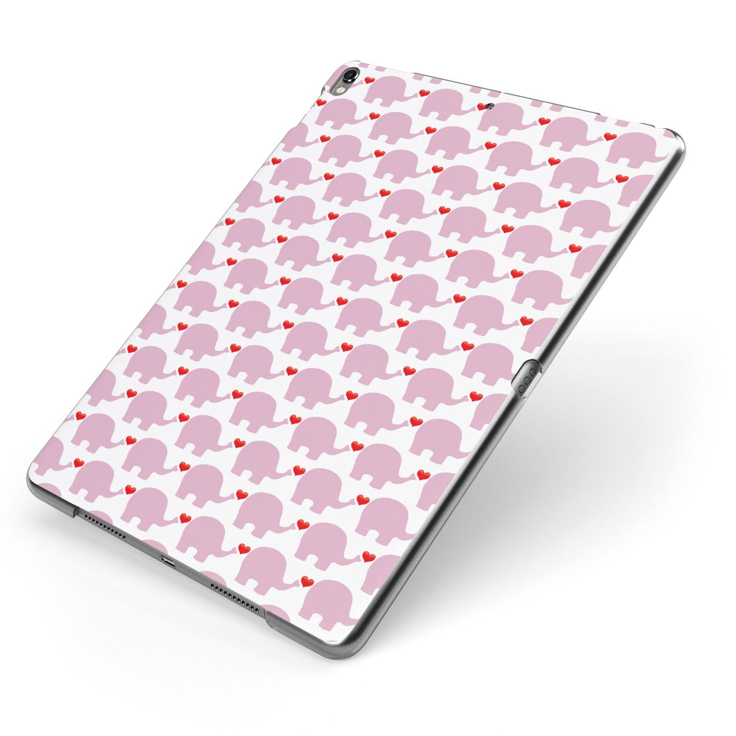 Valentines Pink Elephants Apple iPad Case on Grey iPad Side View
