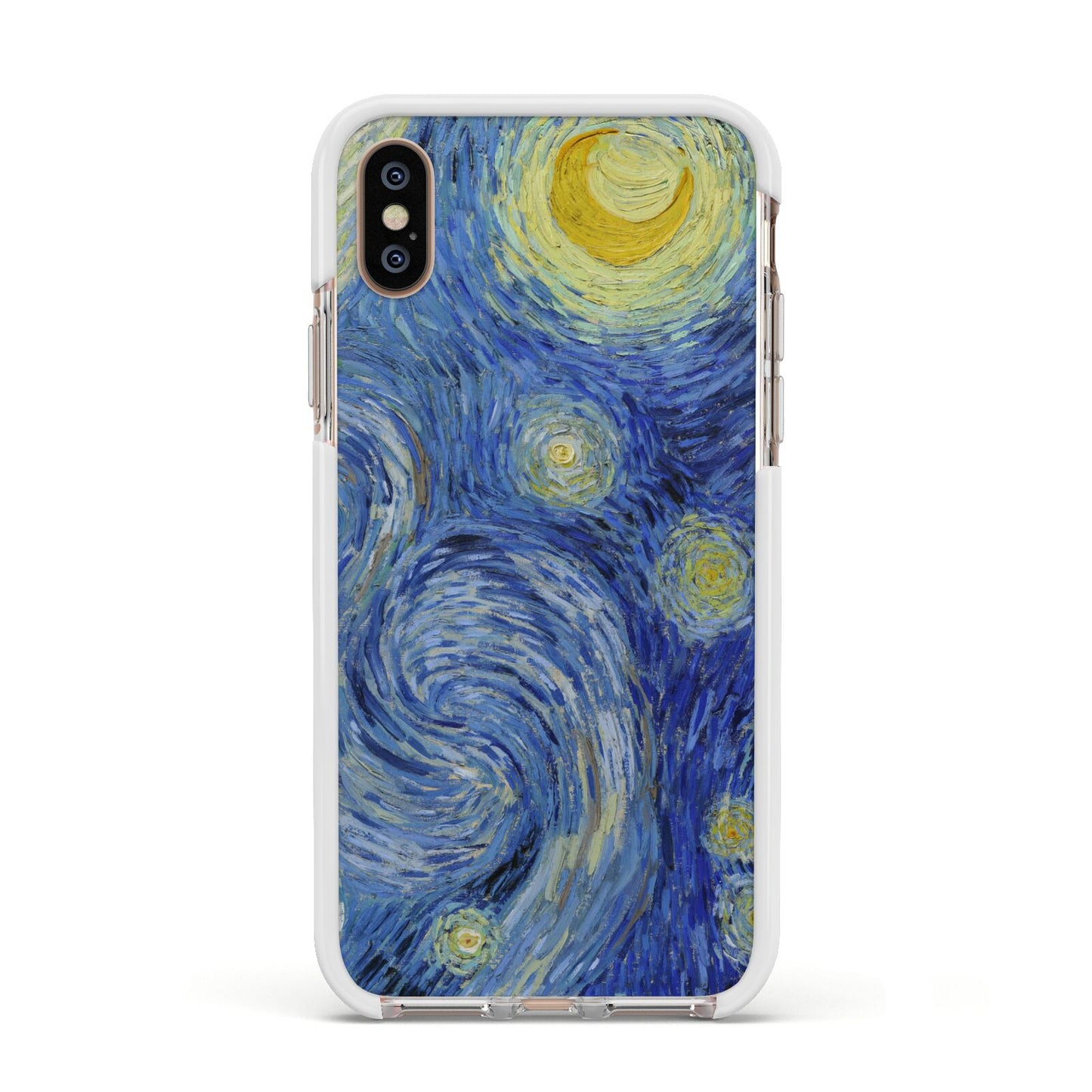 Van Gogh Starry Night Apple iPhone Xs Impact Case White Edge on Gold Phone